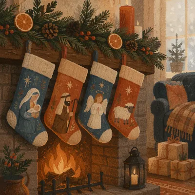 Cozy Christmas Stockings on Rustic Mantel