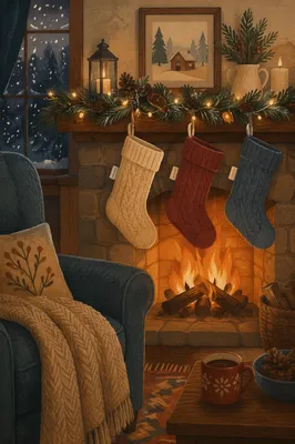 Cozy Christmas Stockings on Rustic Mantel