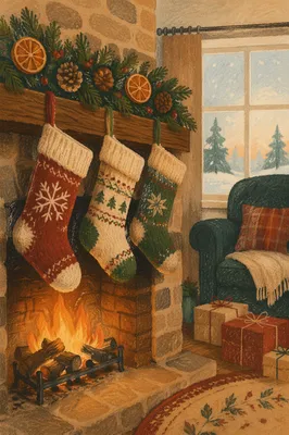 Cozy Christmas Stockings on Rustic Mantel