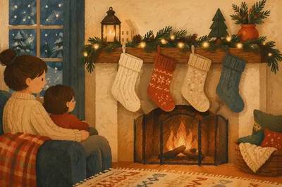 Cozy Christmas Stockings on Rustic Mantel
