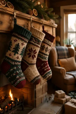 Cozy Christmas Stockings on Rustic Mantel