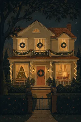 Cozy Christmas Home with Warm Lights