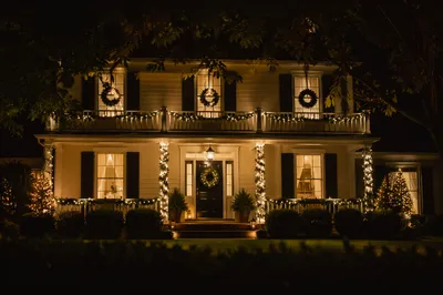 Warm Christmas Home with Glowing Tree