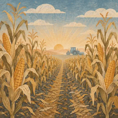 Golden Autumn Corn Field at Sunrise