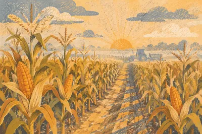 Golden Autumn Corn Field at Sunrise