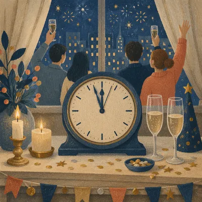 Vintage Midnight Countdown on New Year's Eve