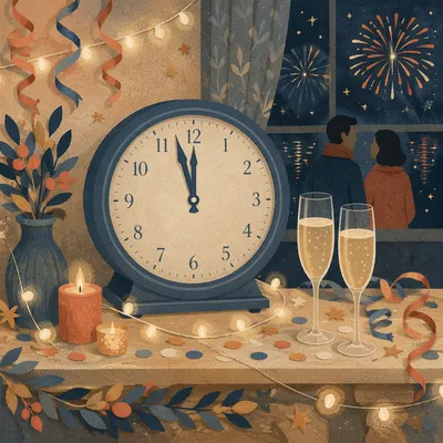 Midnight Countdown Clock New Year Celebration