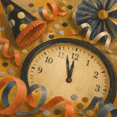 Midnight Countdown Clock with Golden Confetti