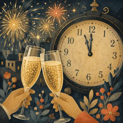 Midnight New Year Countdown with Champagne