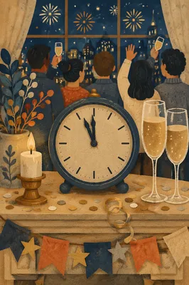 Vintage Clock Near Midnight New Years Eve