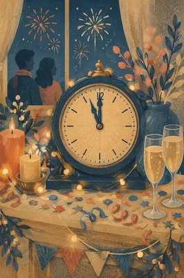 Midnight Countdown Clock on New Year Mantel