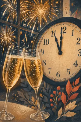 Midnight New Year Countdown with Champagne