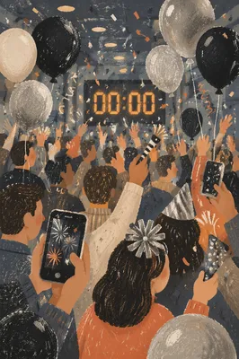 Midnight New Year Countdown Celebration Crowd
