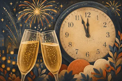 Midnight New Year Countdown With Champagne