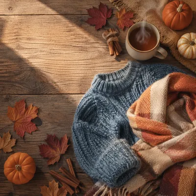 Cozy Autumn Sweater and Scarf Flat Lay