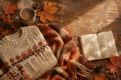 Cozy Autumn Sweater and Scarf Flat Lay
