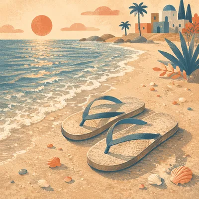 Summer Flip Flops by Ocean Waves