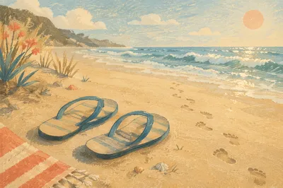 Summer Flip Flops by Ocean Waves