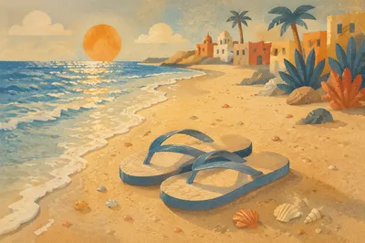 Summer Flip Flops by Ocean Shore
