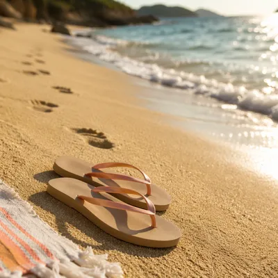 Flip Flops on Sandy Summer Shore