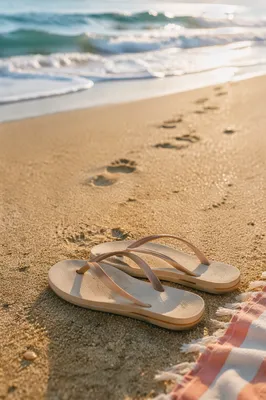 Summer Flip Flops by Ocean Waves