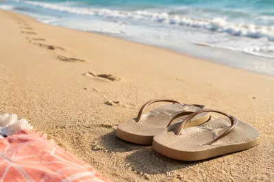 Summer Flip Flops by Ocean Waves