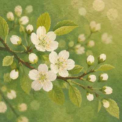 Fresh Spring Blossoms and Budding Green Leaves