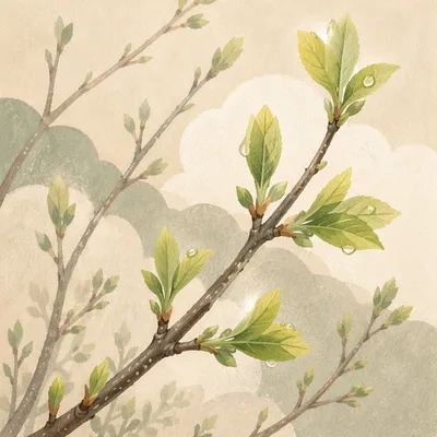 Fresh Spring Leaves on Budding Branches