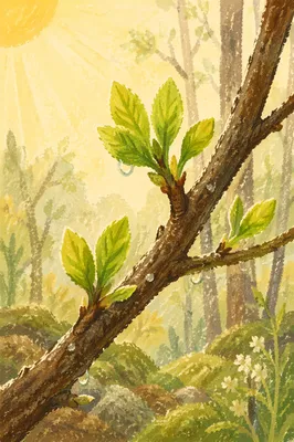 Fresh Spring Budding Leaves on Branches