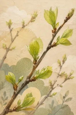 Fresh Spring Leaves on Budding Branches