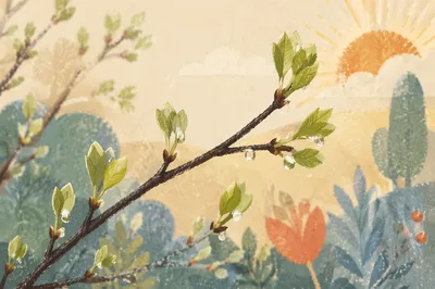 Fresh Spring Leaves on Rain-Kissed Branches