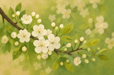 Spring Blossoms and New Green Leaves