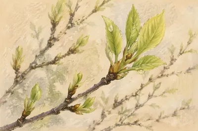 Fresh Spring Leaves on Budding Branches