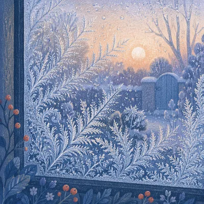 Delicate Frost Crystals on Winter Window