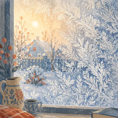 Winter Frost Crystals on Window Pane