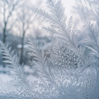 Intricate Frost Crystals on Winter Window
