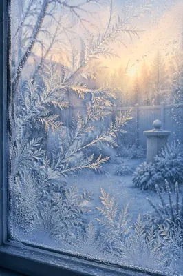 Delicate Frost Patterns on Winter Window