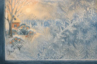 Frozen Window Pane with Morning Frost