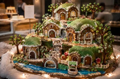 Festive Gingerbread Village with Icing Hills