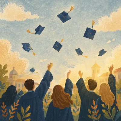 Graduation Caps Soaring Over Spring Celebration
