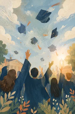Graduation Caps Soaring in Spring Celebration