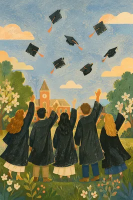 Graduation Caps Tossed Into Spring Sky