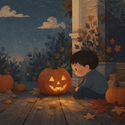 Glowing Jack O Lantern on Autumn Porch