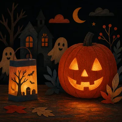 Glowing Jack O Lantern Halloween Still Life