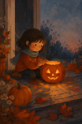 Glowing Jack O Lantern on Autumn Porch