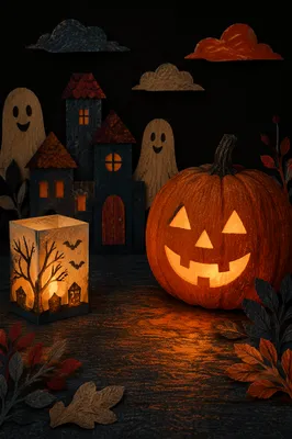Glowing Jack O Lantern Halloween Still Life