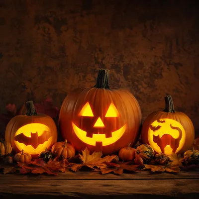 Glowing Jack O Lantern Pumpkin Still Life