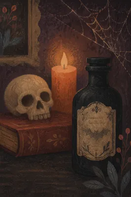 Elegant Halloween Candle and Spiderweb Corner
