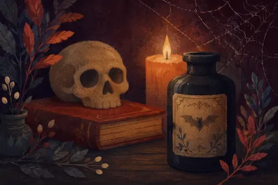 Elegant Halloween Candle and Spiderweb Corner