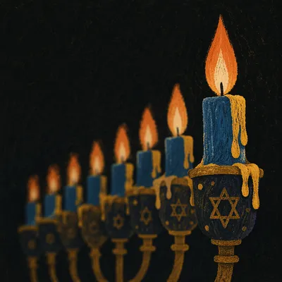 Hanukkah Menorah Candles in Blue and Gold